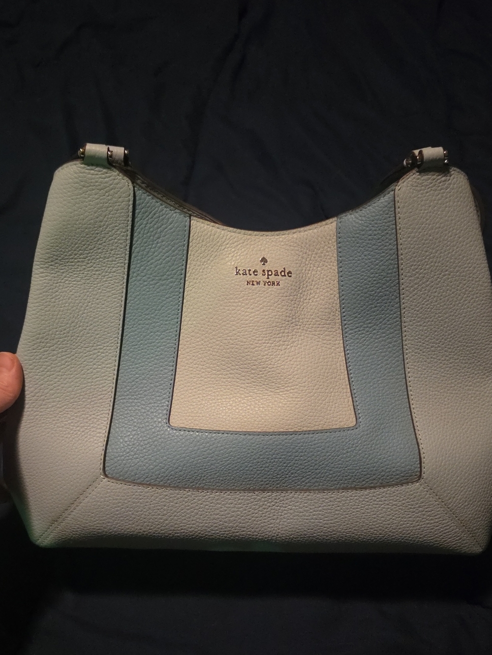 kate spade Two-Tone Light Blue and Cream Leather Shoulder Bag